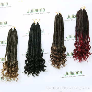 Julianna Factory Price 18inch Box Braids Curly Ends Synthetic Braiding Hair Extension Colorful Crochet Hair For Women